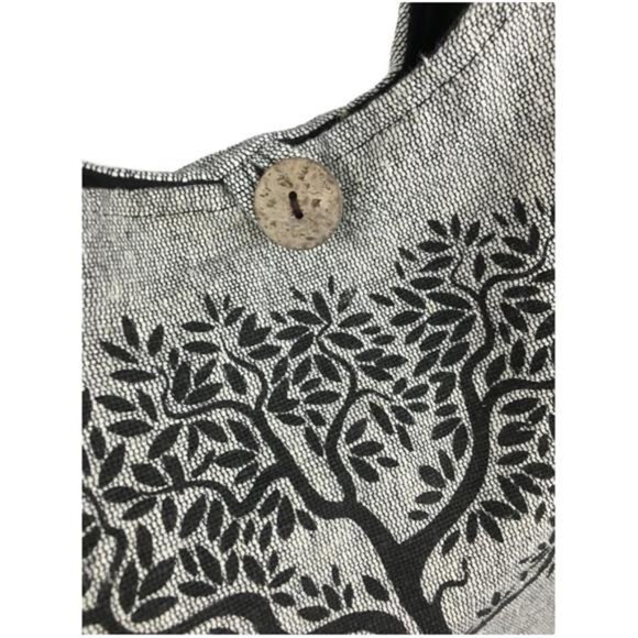 Large Sling Crossbody Shoulder Bag Purse Hippie Hobo Gypsy Bohemian, Grey Tree - Picture 4 of 7